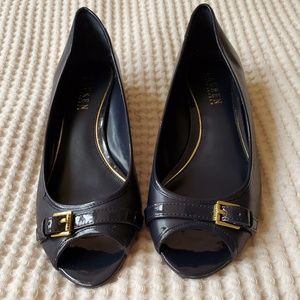 Lauren Ralph Lauren navy Madison peep toe wedge 8